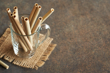 Bamboo straws with copy space - zero-waste or ecology concept