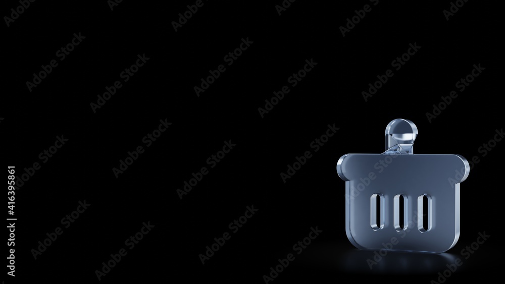Poster 3d rendering frosted glass symbol of basket isolated with reflection