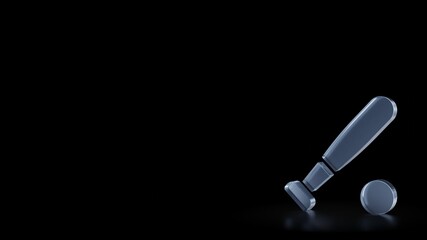 3d rendering frosted glass symbol of baseball isolated with reflection