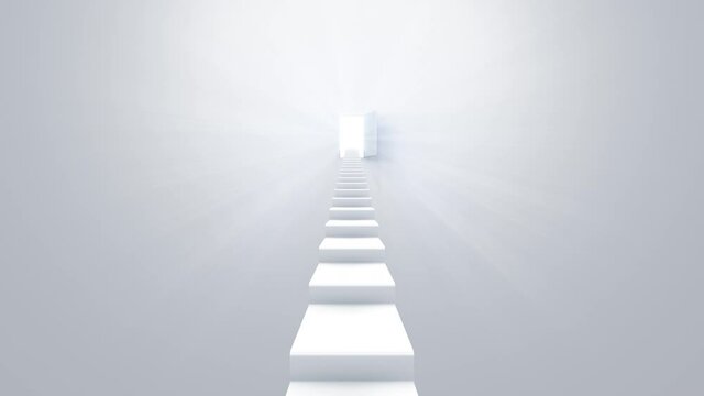 Door Opening to the brilliant Future, way to Heaven and Success. Go up the stairs.