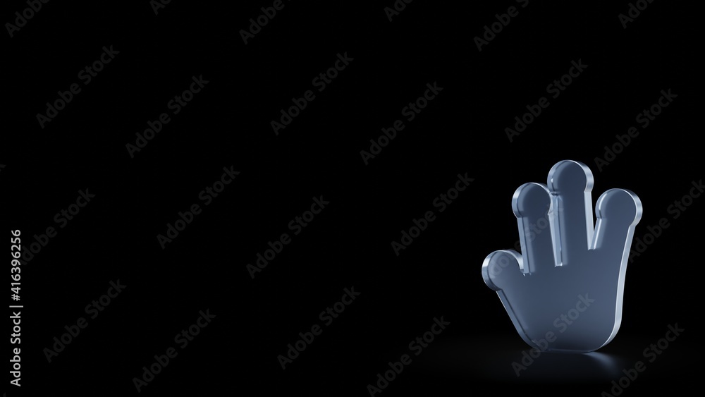 Poster 3d rendering frosted glass symbol of alien hand isolated with reflection