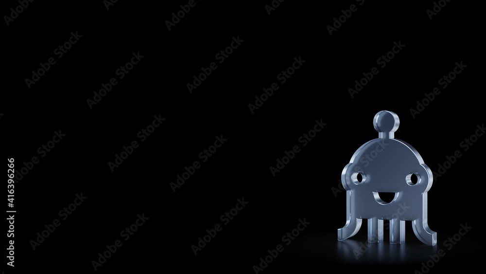 Poster 3d rendering frosted glass symbol of alien isolated with reflection