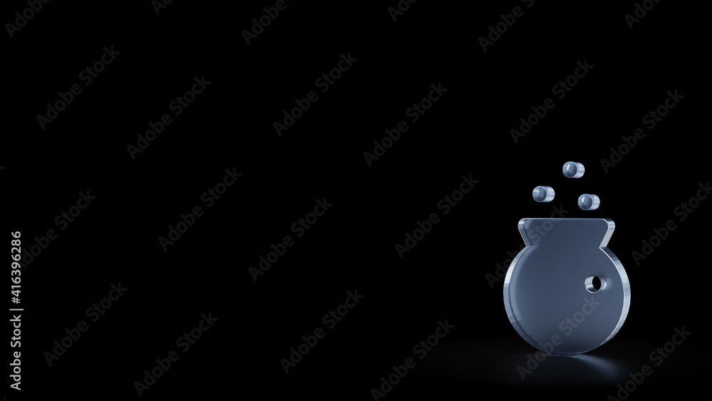 Poster 3d rendering frosted glass symbol of alchemy pot isolated with reflection