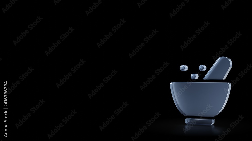 Poster 3d rendering frosted glass symbol of alchemy mortar isolated with reflection