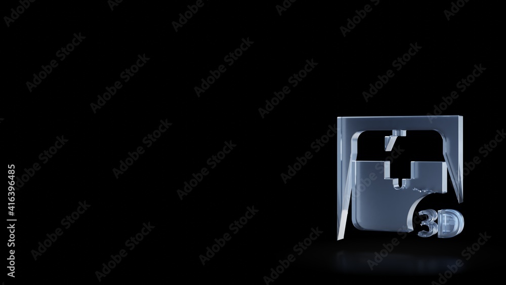 Poster 3d rendering frosted glass symbol of 3d printer isolated with reflection