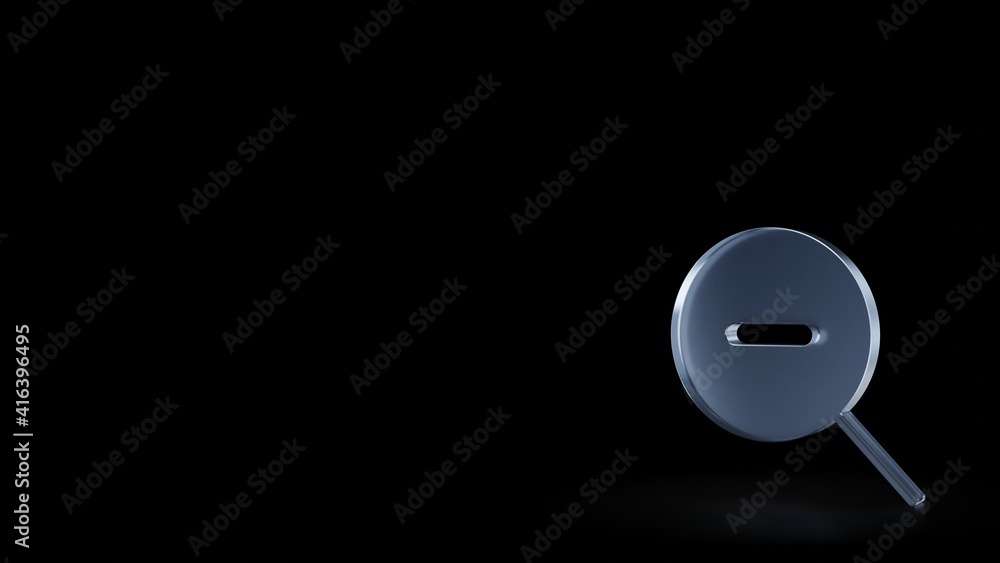 Poster 3d rendering frosted glass symbol of magnifier zoom out isolated with reflection