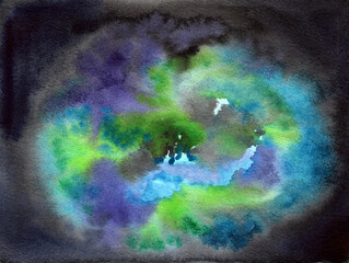 Space planets  background. 
 Stock illustration. Hand painted in watercolor.