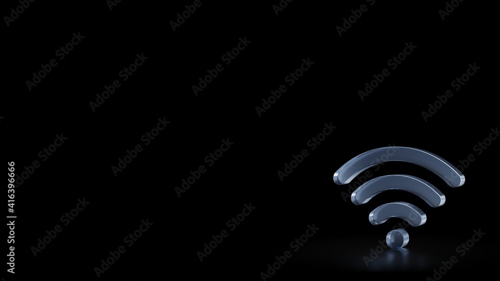 Poster 3d rendering frosted glass symbol of wi-fi 1 isolated with reflection