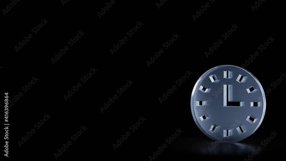 Poster 3d rendering frosted glass symbol of wall clock isolated with reflection