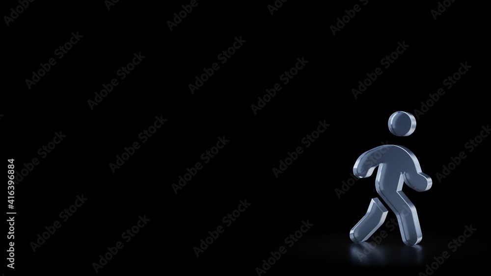 Poster 3d rendering frosted glass symbol of walking isolated with reflection