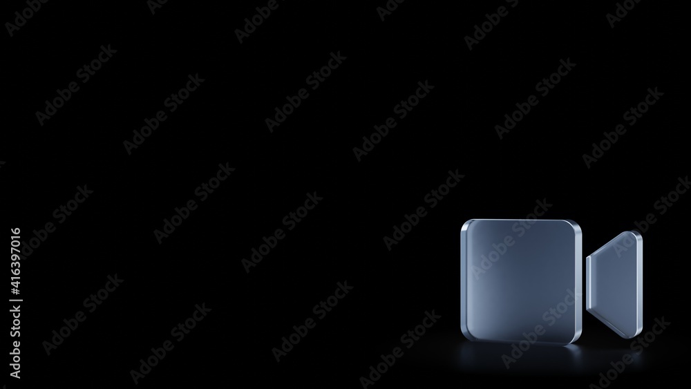 Poster 3d rendering frosted glass symbol of video isolated with reflection