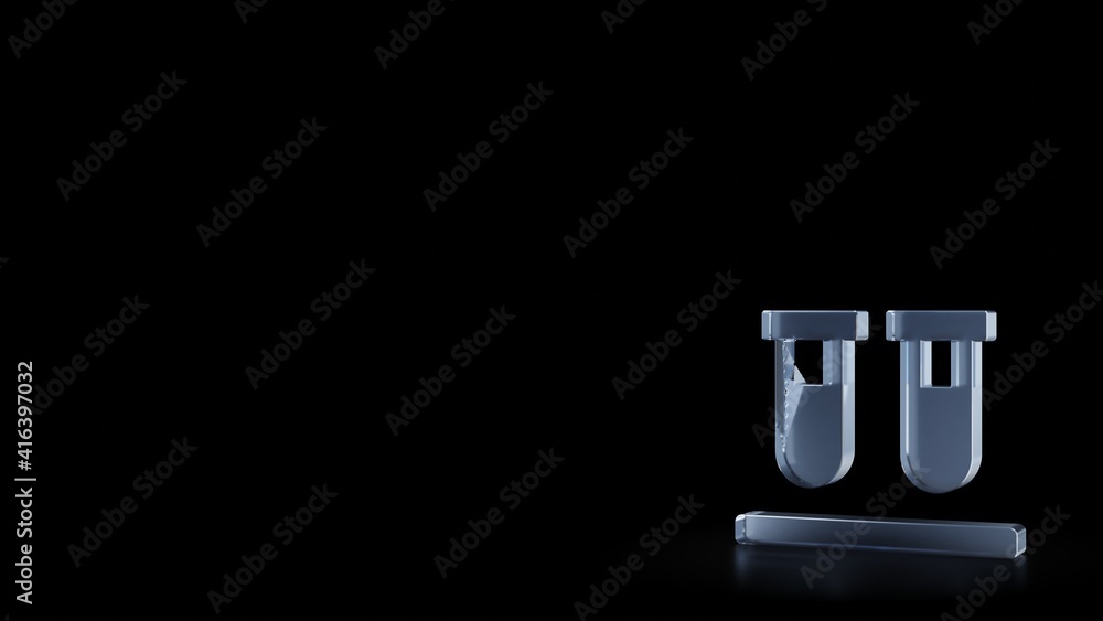 Poster 3d rendering frosted glass symbol of vials isolated with reflection