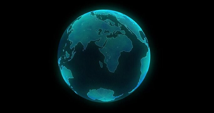 Planeta azul 3D limpio tierra iluminada con part&iacute;culas azules sobre fondo negro