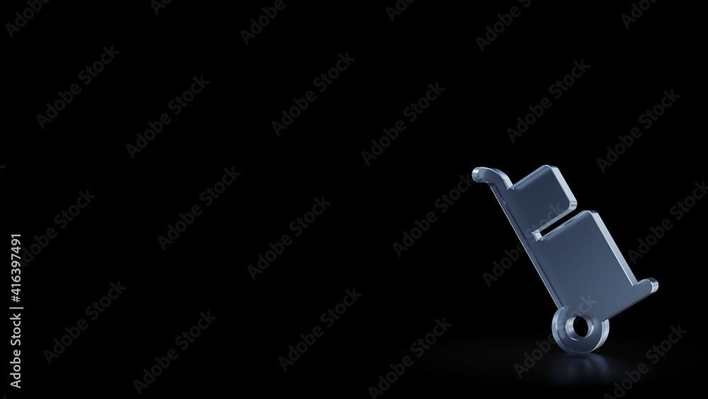 Poster 3d rendering frosted glass symbol of trolley isolated with reflection