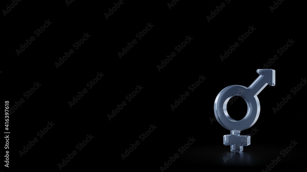 Poster 3d rendering frosted glass symbol of transgender isolated with reflection