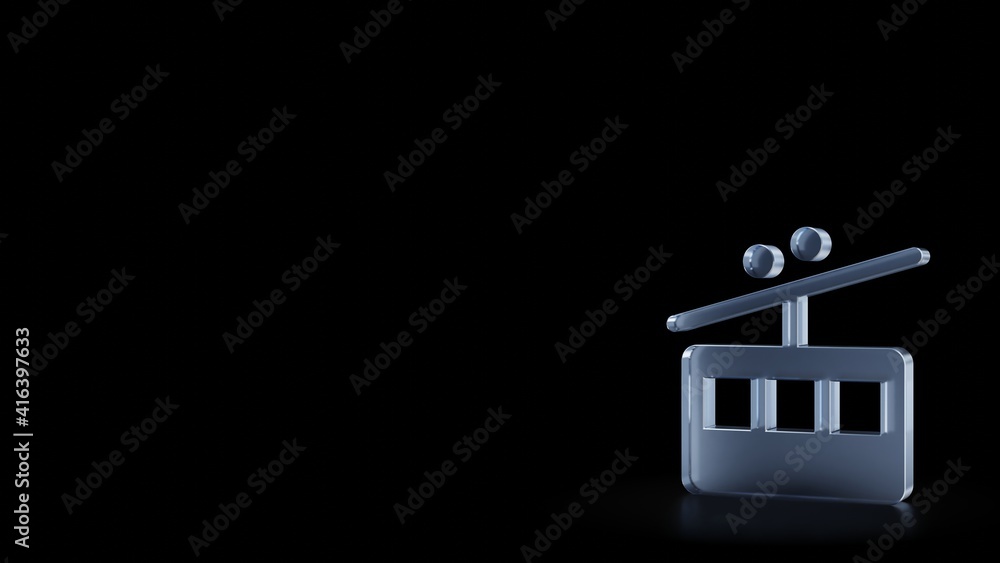Poster 3d rendering frosted glass symbol of tram isolated with reflection