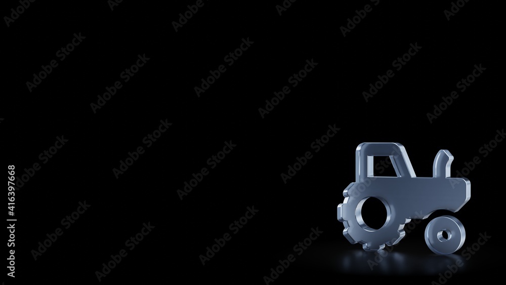 Poster 3d rendering frosted glass symbol of tractor isolated with reflection