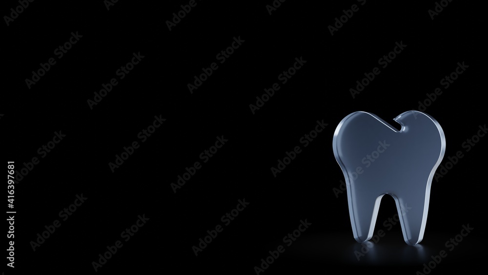 Poster 3d rendering frosted glass symbol of tooth isolated with reflection