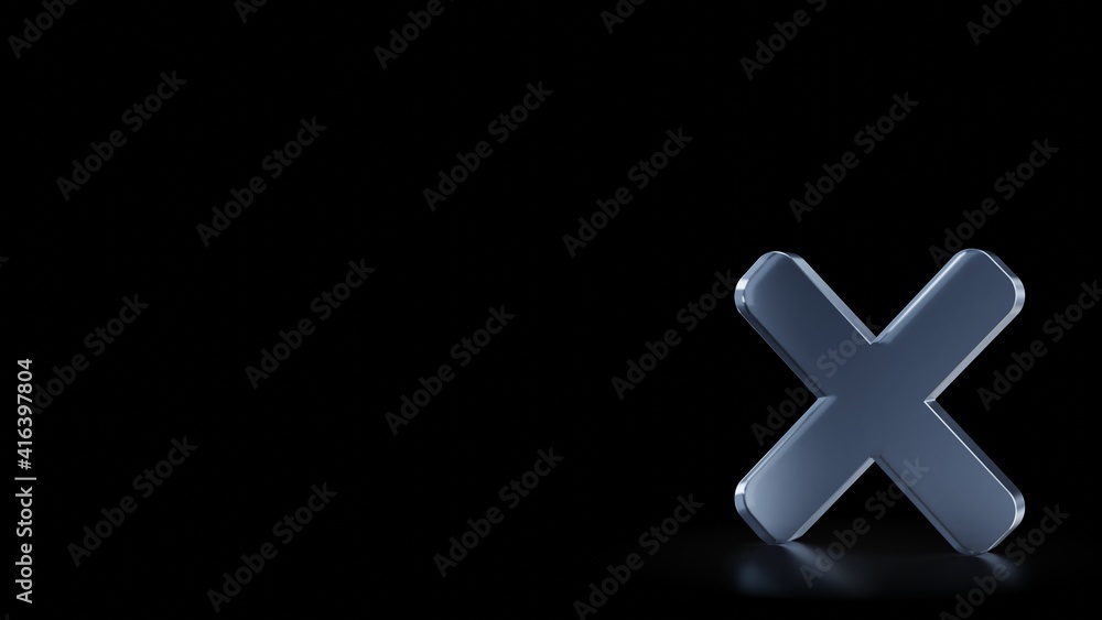 Poster 3d rendering frosted glass symbol of times isolated with reflection