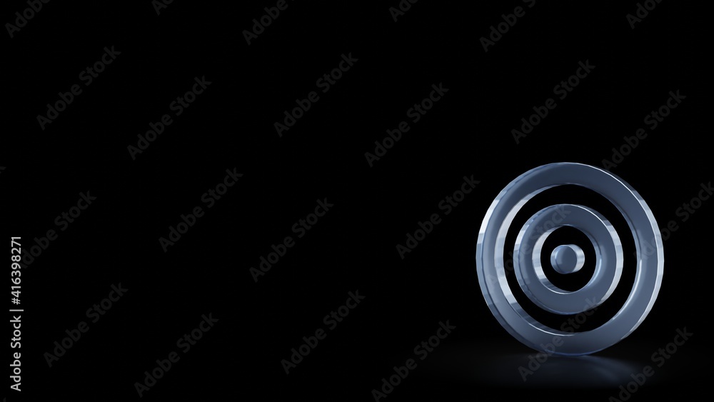 Poster 3d rendering frosted glass symbol of target isolated with reflection