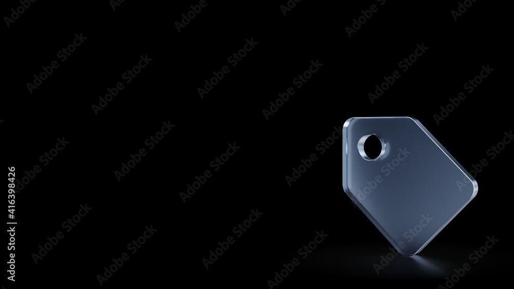 Poster 3d rendering frosted glass symbol of tag isolated with reflection