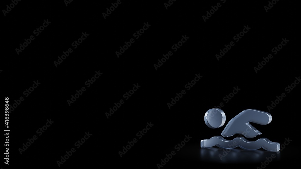 Aufkleber 3d rendering frosted glass symbol of swimmer isolated with reflection