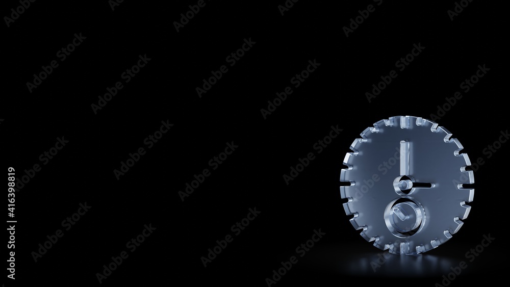 Poster 3d rendering frosted glass symbol of stopwatch isolated with reflection