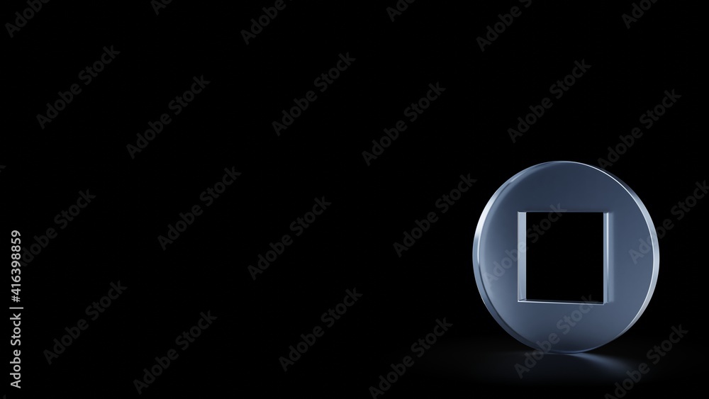 Poster 3d rendering frosted glass symbol of stop isolated with reflection