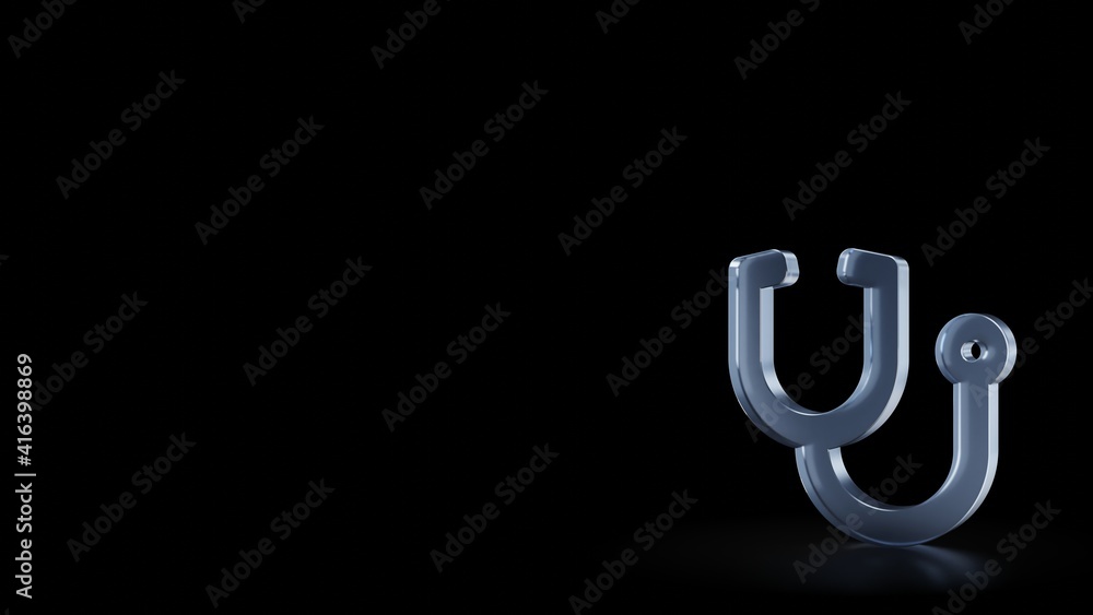 Poster 3d rendering frosted glass symbol of stethoscope isolated with reflection