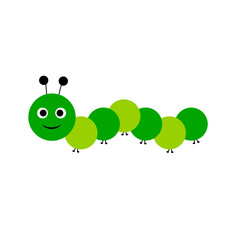Caterpillar on a white background. Cute cartoon character. Vector illustration. Flat design