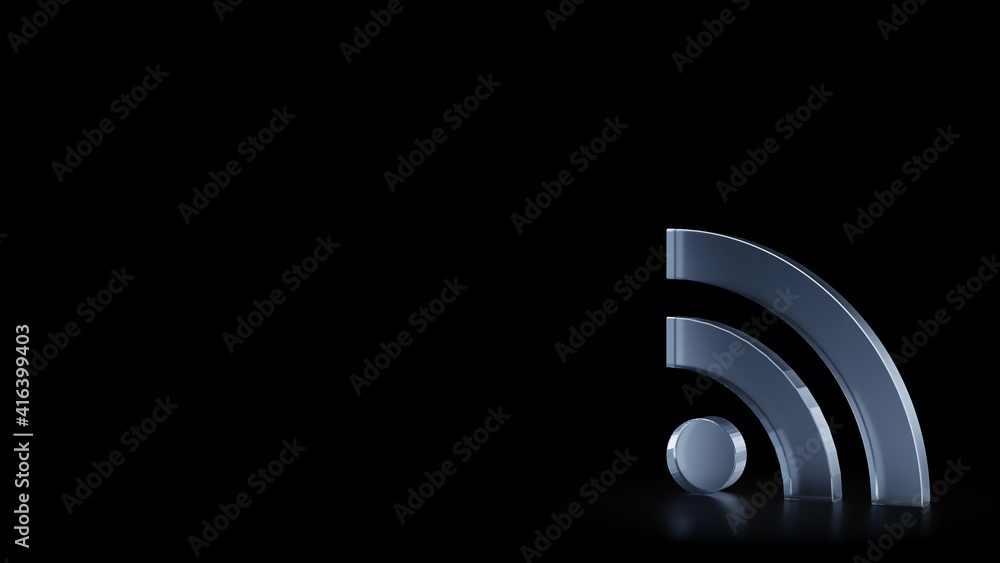 Poster 3d rendering frosted glass symbol of social rss isolated with reflection