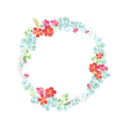 Fototapeta premium Watercolor composition with twigs. Floral wreath, spring blossom, hand painted layered flowers. Design element for greeting cards and wedding, birthday and other holiday.