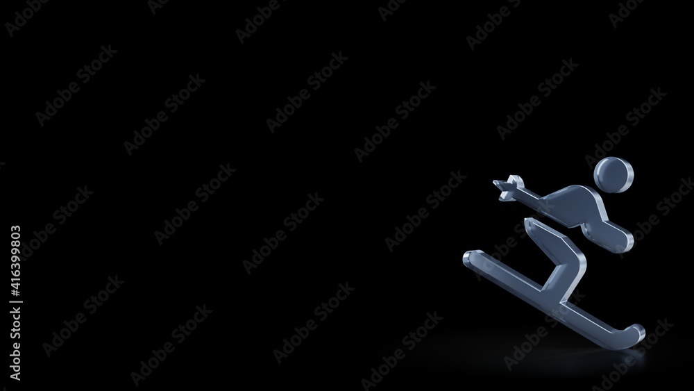 Poster 3d rendering frosted glass symbol of skiing isolated with reflection