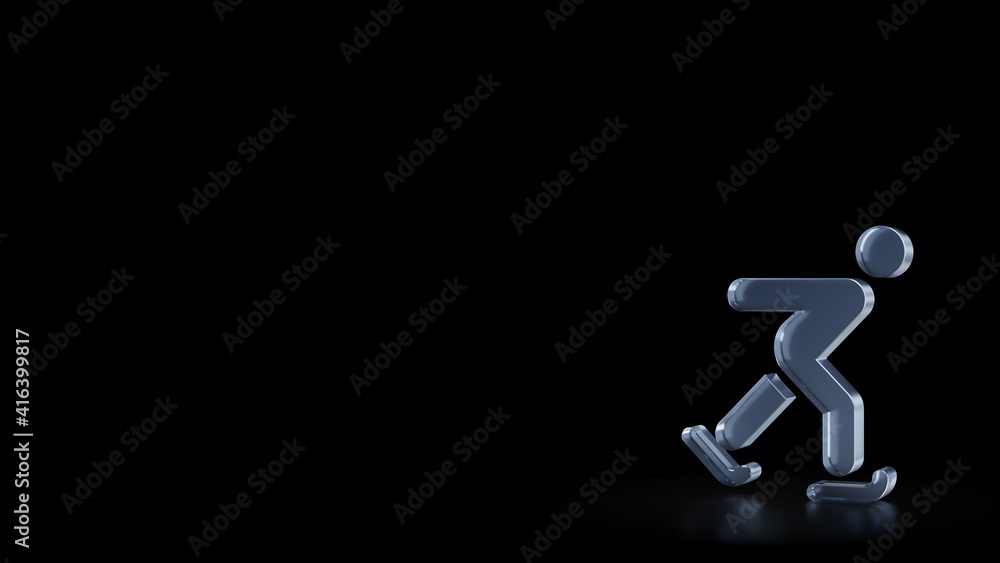 Poster 3d rendering frosted glass symbol of skating isolated with reflection