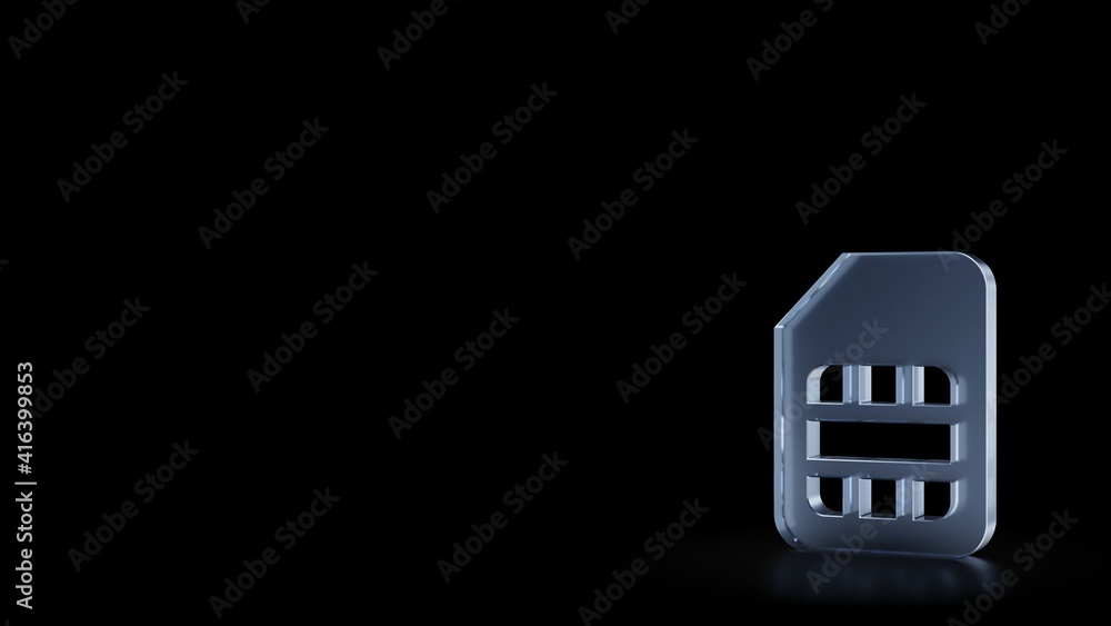 Poster 3d rendering frosted glass symbol of sim card isolated with reflection