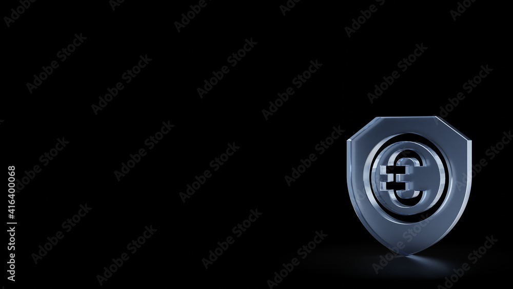 Poster 3d rendering frosted glass symbol of shield isolated with reflection