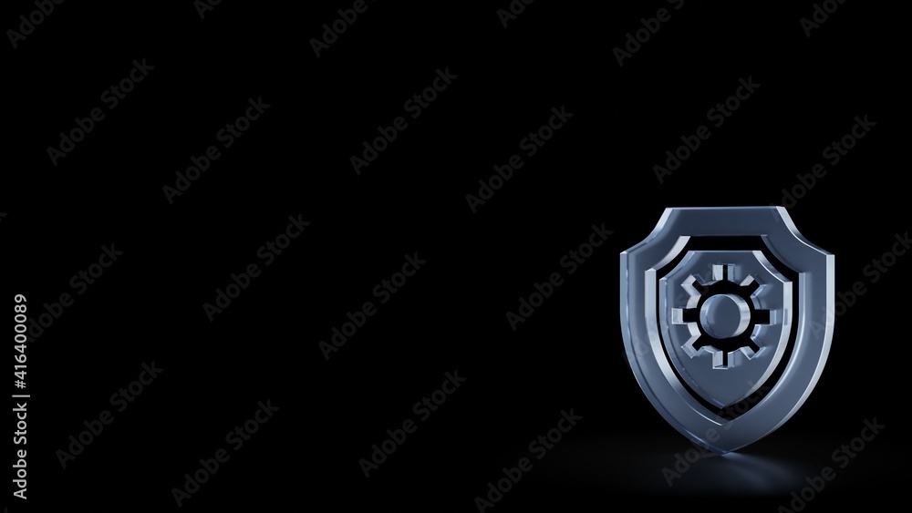 Poster 3d rendering frosted glass symbol of shield isolated with reflection