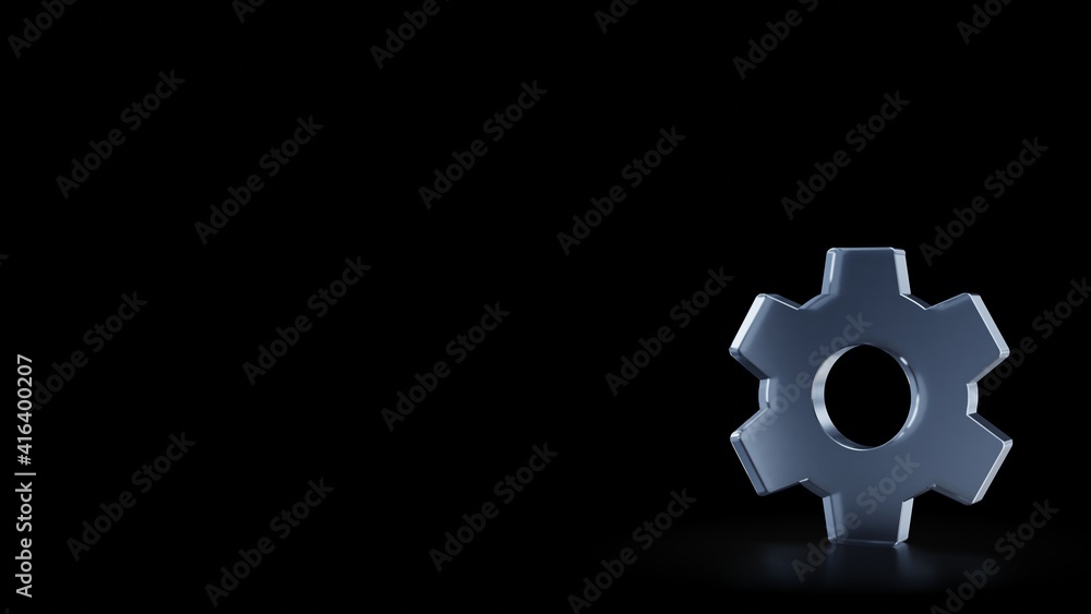Poster 3d rendering frosted glass symbol of settings isolated with reflection