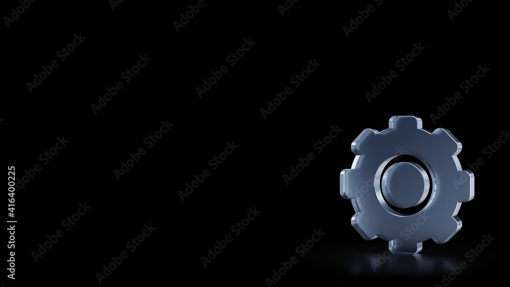 Poster 3d rendering frosted glass symbol of settings isolated with reflection