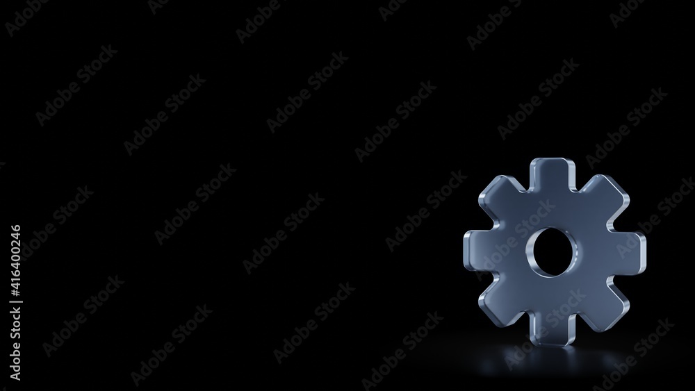 Poster 3d rendering frosted glass symbol of settings isolated with reflection