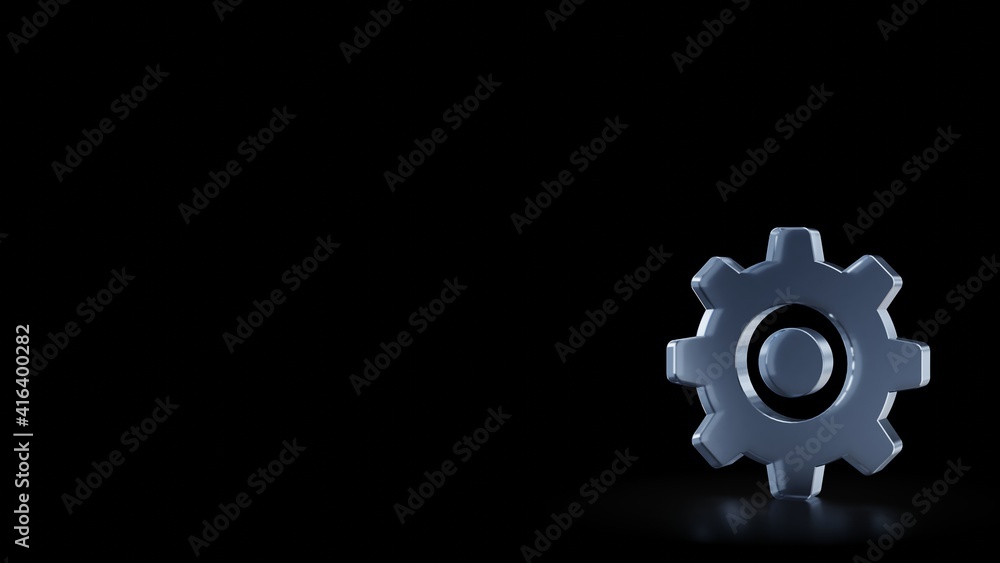 Poster 3d rendering frosted glass symbol of settings isolated with reflection