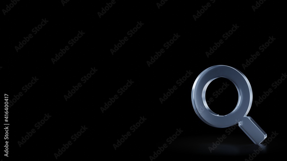 Poster 3d rendering frosted glass symbol of search isolated with reflection