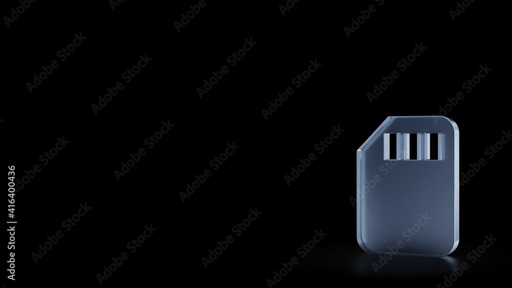 Poster 3d rendering frosted glass symbol of sd card isolated with reflection