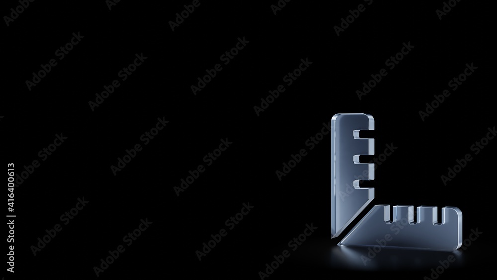 Poster 3d rendering frosted glass symbol of ruler combined isolated with reflection