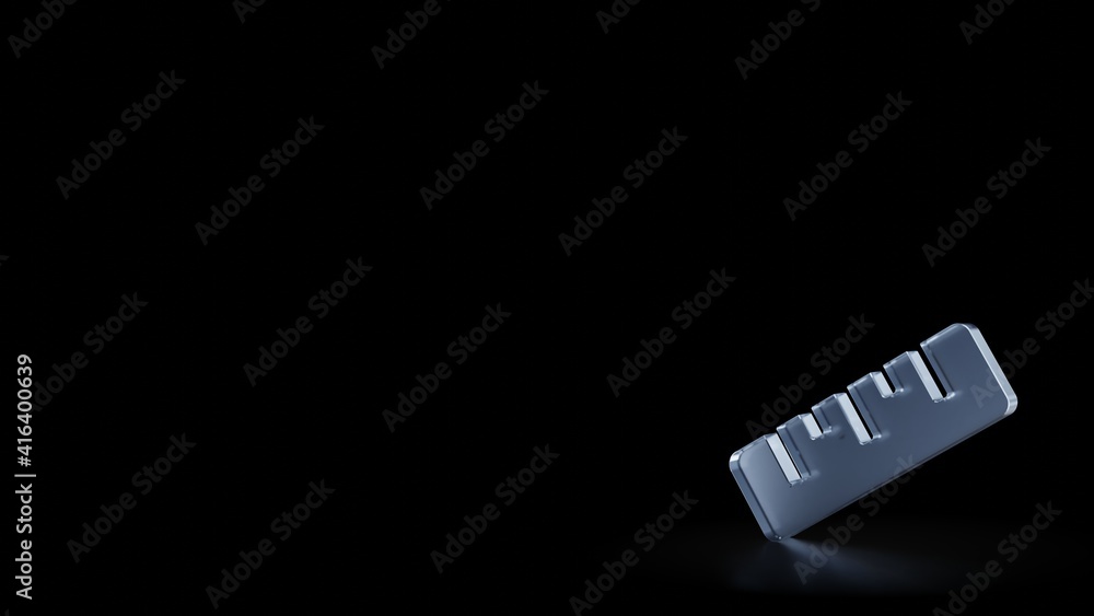 Poster 3d rendering frosted glass symbol of ruler isolated with reflection
