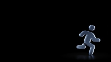 3d rendering frosted glass symbol of running isolated with reflection