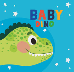 baby dino lettering and one kids illustration of a green dinosaur