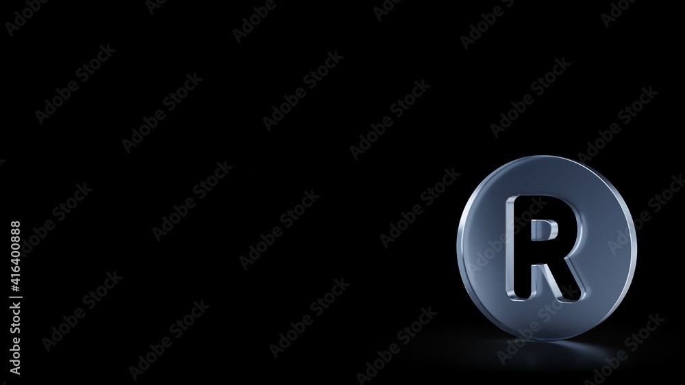 Poster 3d rendering frosted glass symbol of registered isolated with reflection