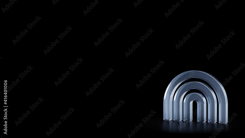 Poster 3d rendering frosted glass symbol of rainbow isolated with reflection