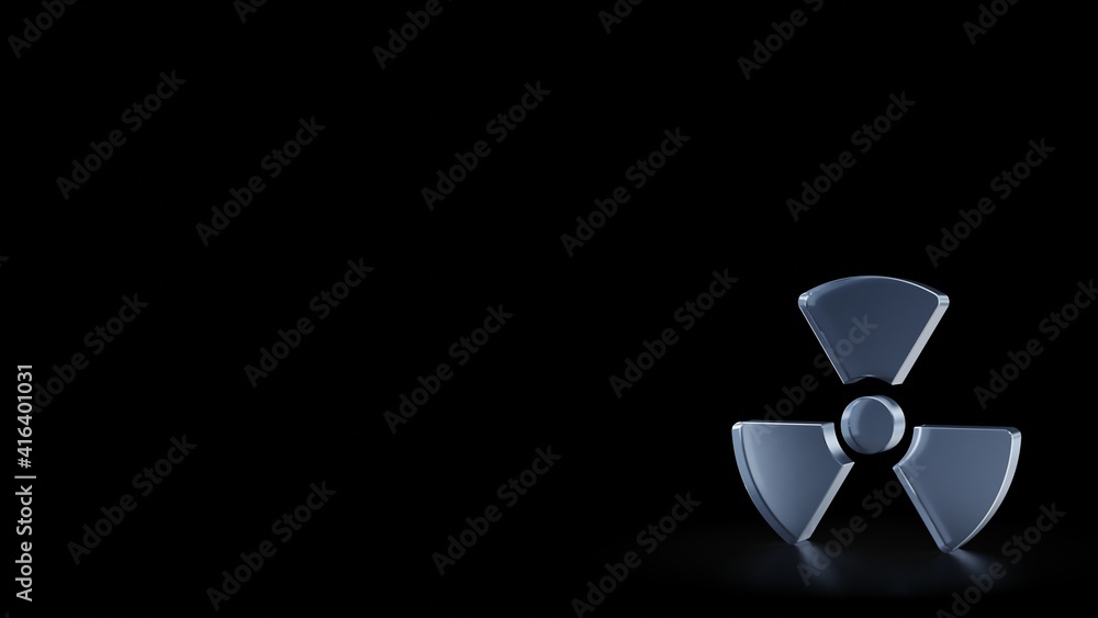 Poster 3d rendering frosted glass symbol of radiation isolated with reflection
